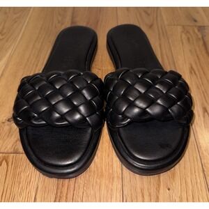 Seychelles Bellissima Vegan Leather Black‎ Woven Slide Sandals Women's Size 7.5